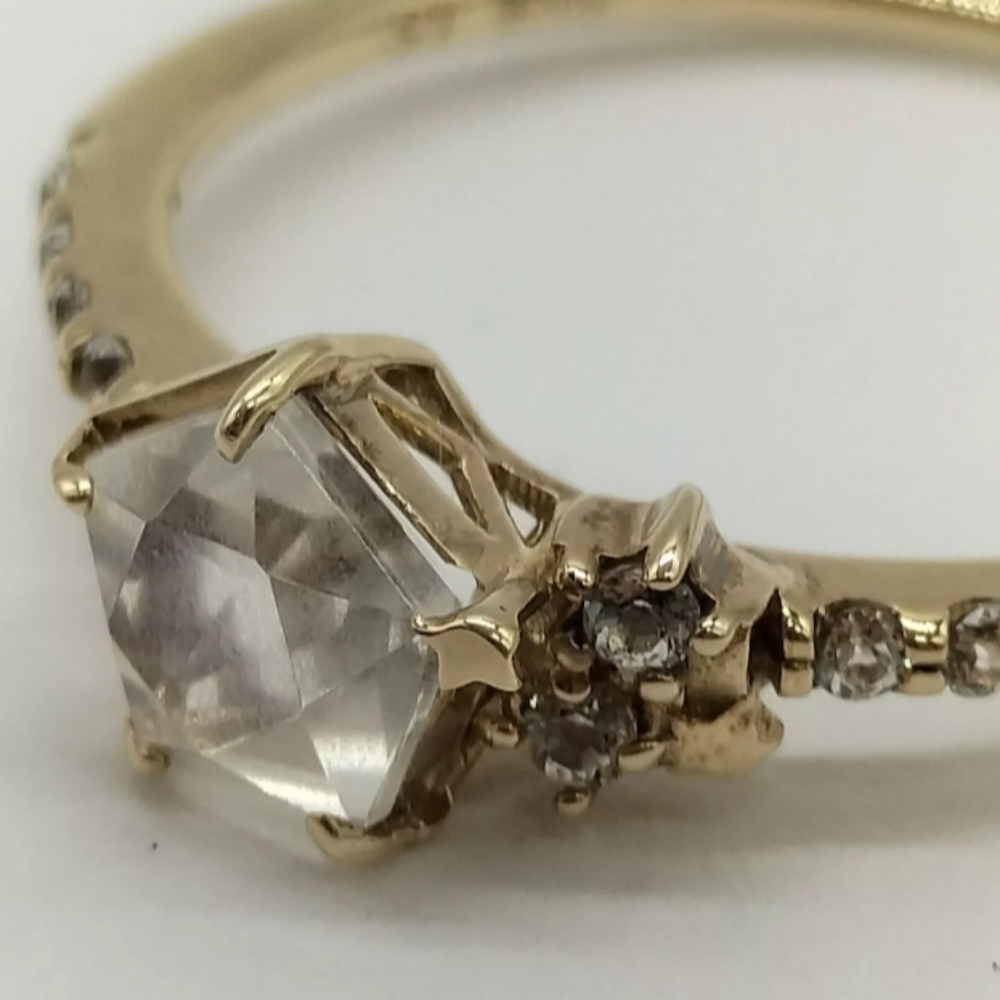SALE! RARE! Samantha Tiara 10kt Yellow Gold Moonstone & Topaz Ring Sz.4 1/2 - Picture 6 of 11